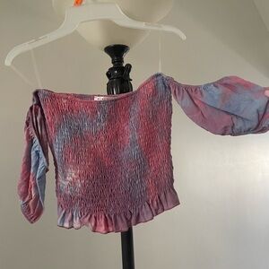 Blue Blush Pink and Blue Off-Shoulder Blouse